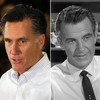 Republican presidential candidate Mitt Romney and actor Hugh Beaumont as Ward Cleaver in Leave It to Beaver